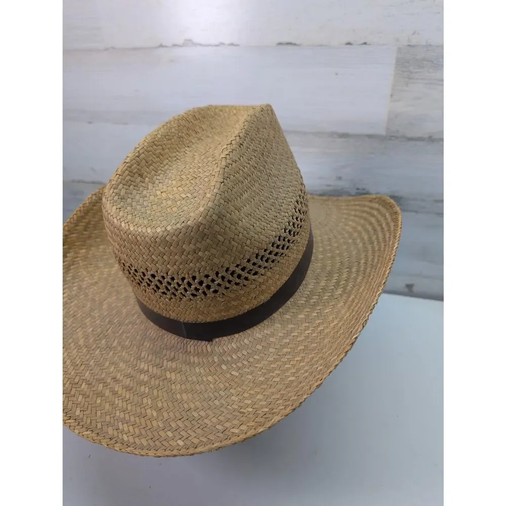Vintage Turf Paradise Meister Bräu Day Hat Cowboy Straw Western Brown‎ Mens 80s